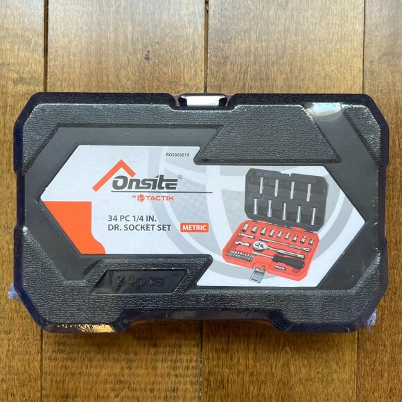 Onsite Tactix 34PC 1/4 IN. DR. Socket Set with Case - NEW - Picture 1 of 6